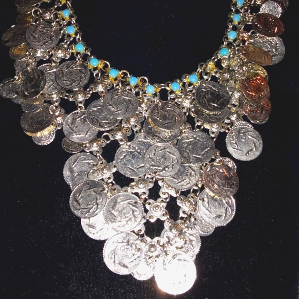 Statement Silvertone Coin Necklace - image 3